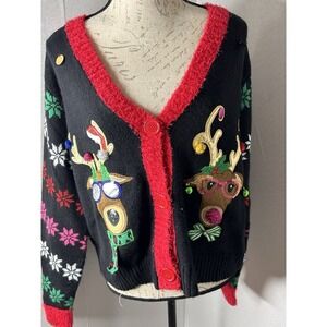 Celebrate Together‎ Reindeer Womens Ugly Christmas Button Sweater Knit XL